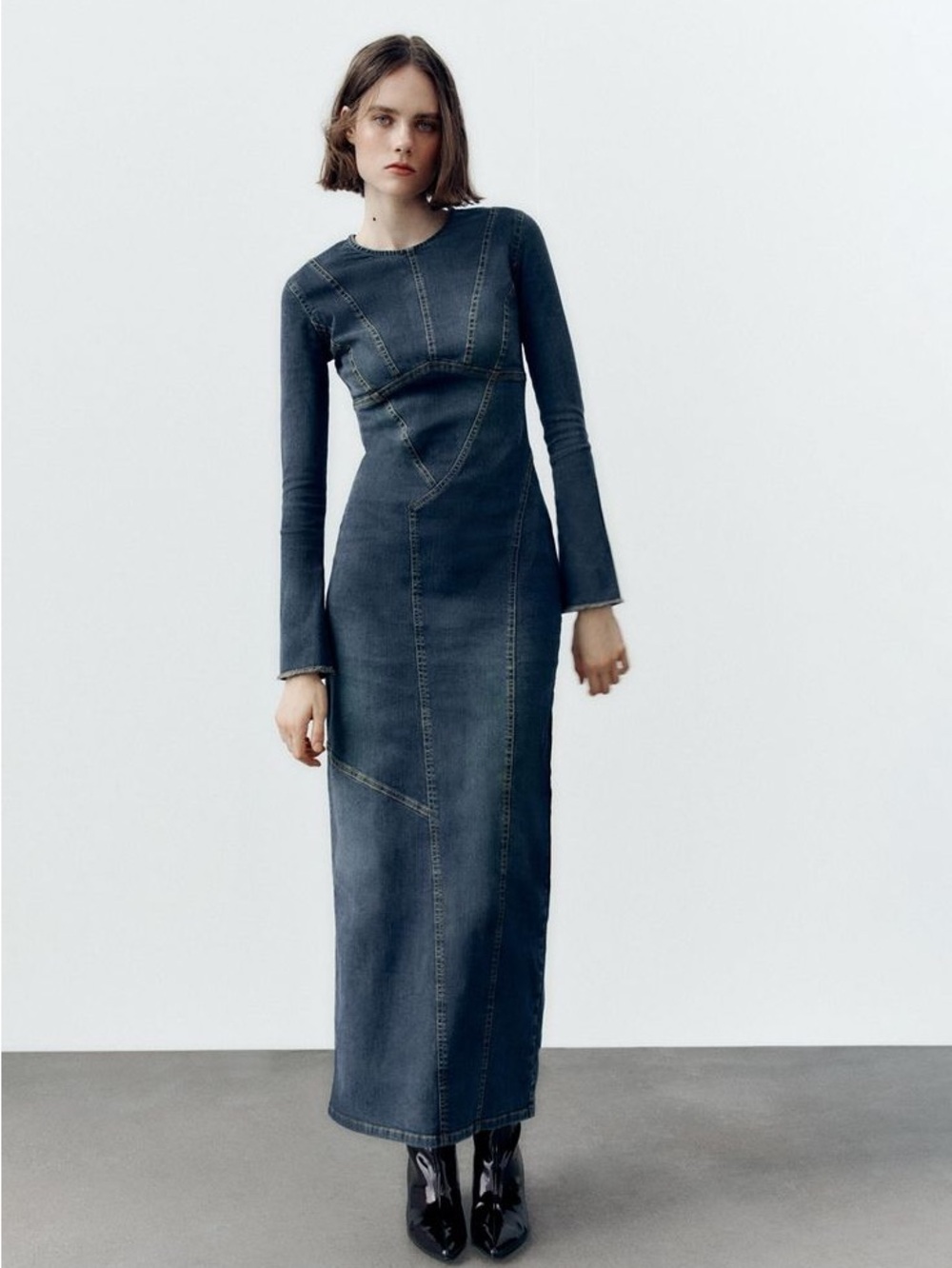 ICONIC Zara TRF Long Sleeve Denim Maxi Dress
